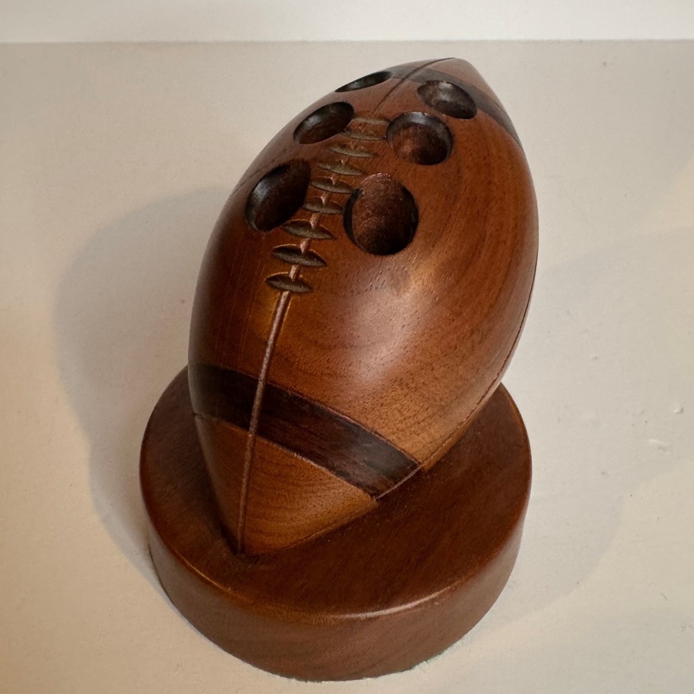 Vintage WeberWood Wooden Football Pencil Holder Desk Organizer Handmade 1981